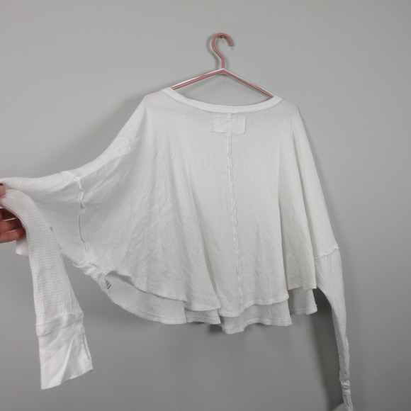 We The Free People Womens Microphone Drop Thermal White Waffle Long Sleeve Top S - Picture 9 of 12